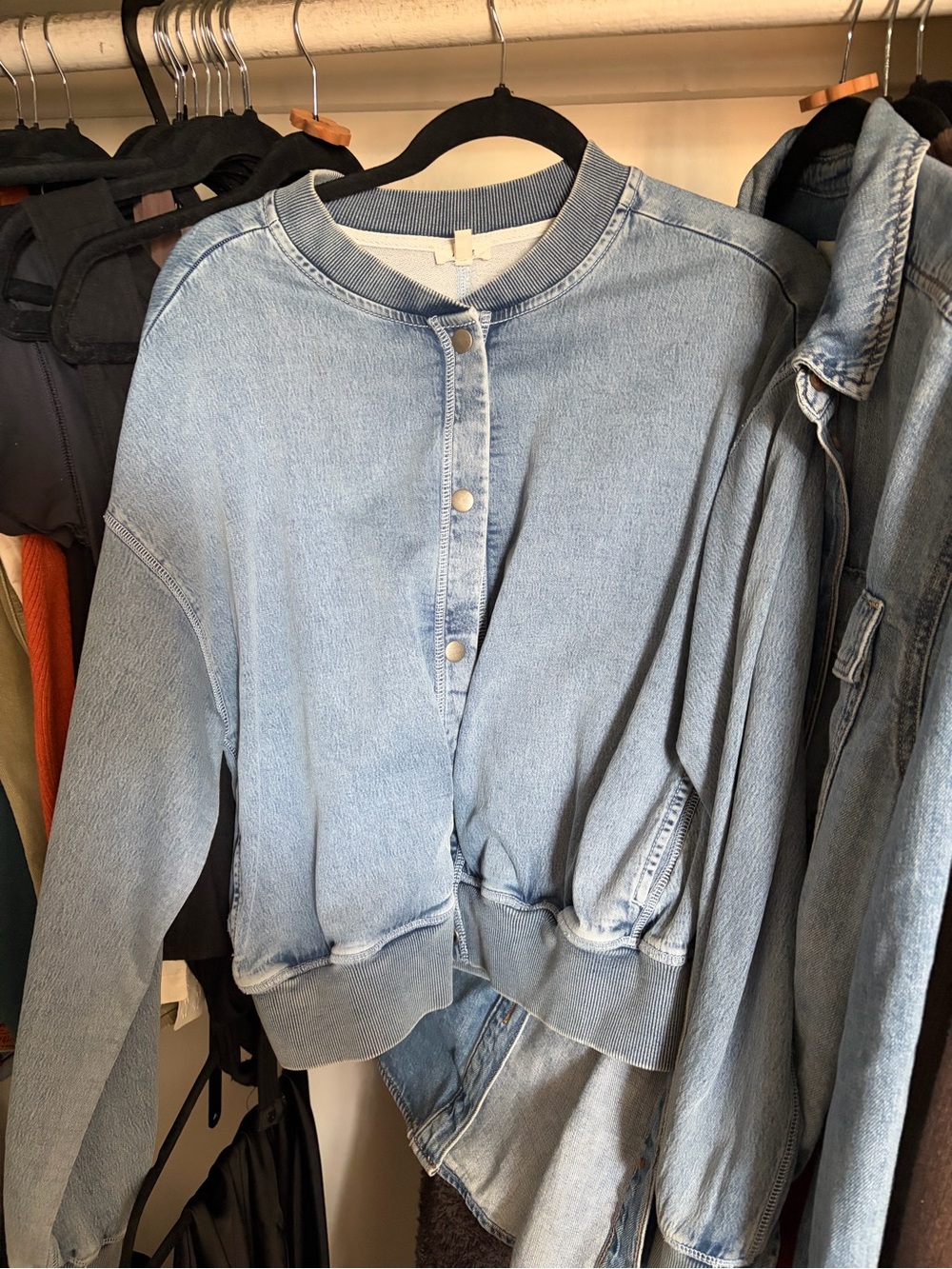 aerie Light Blue Denim-Style Zip-Up Sweater